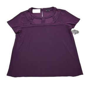 AUW Shirt Womens L Purple Round Neck Loop Short Sleeve Breathable Blouse